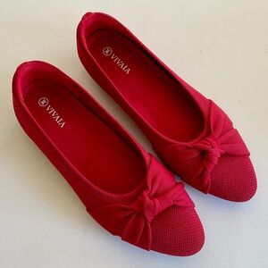 VIVAIA Bibi Almond-Toe Knotted Flats Red Size EU 39.5 LIKE NEW